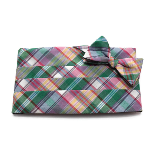 Green & Purple Madras Plaid Cummerbund & Bow Tie